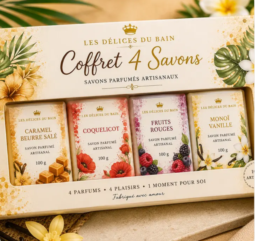 Coffret 4 Savons Artisanaux | Coffret Soin & Bien-être - Saveurs Créoles