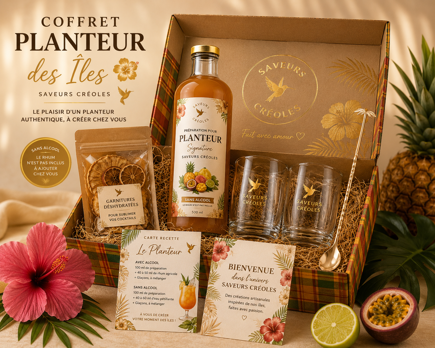 Coffret Planteur des Îles | Coffret Cocktail Tropical - Saveurs Créoles