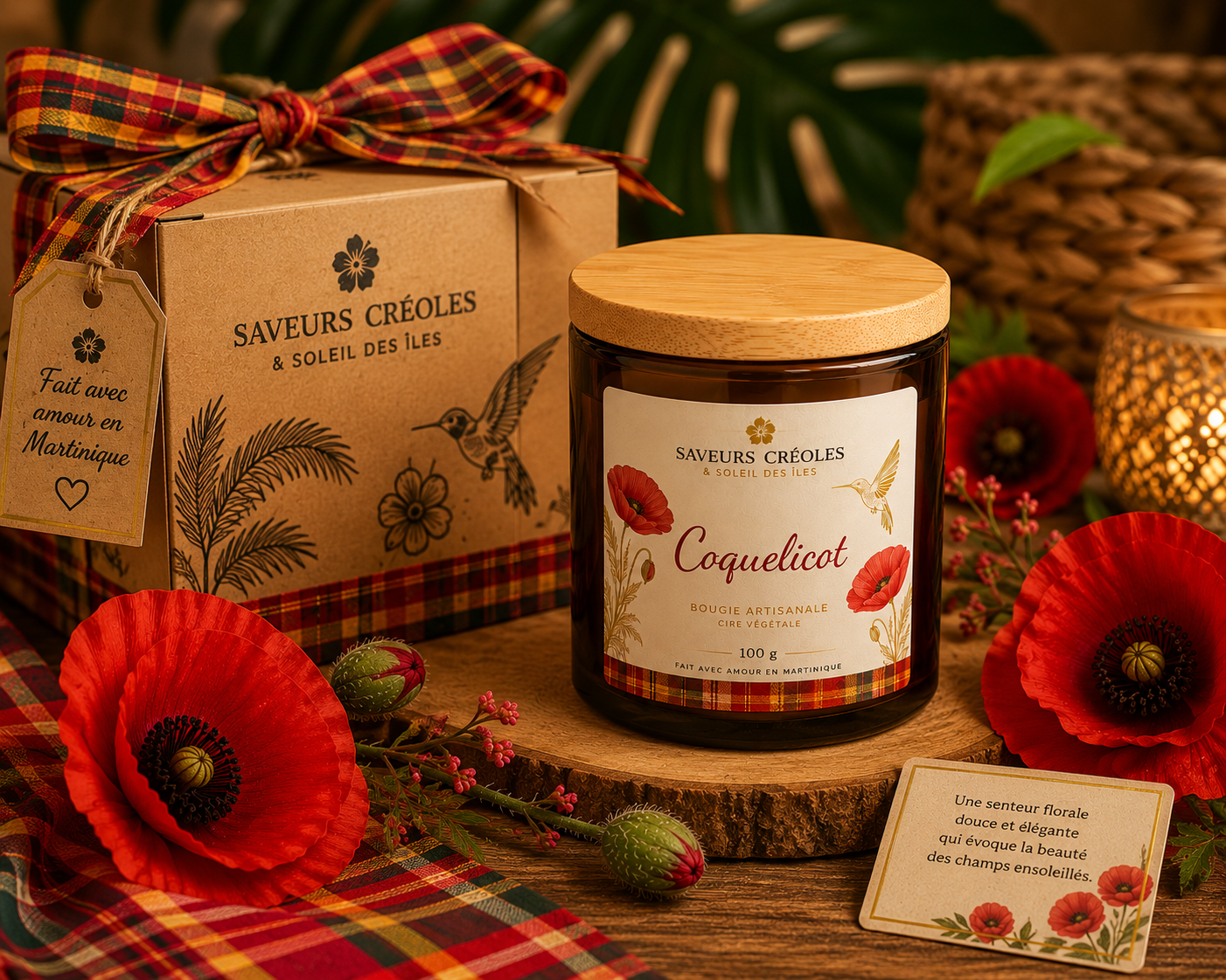 Bougie Coquelicot | Bougie Parfumée Artisanale - Saveurs Créoles