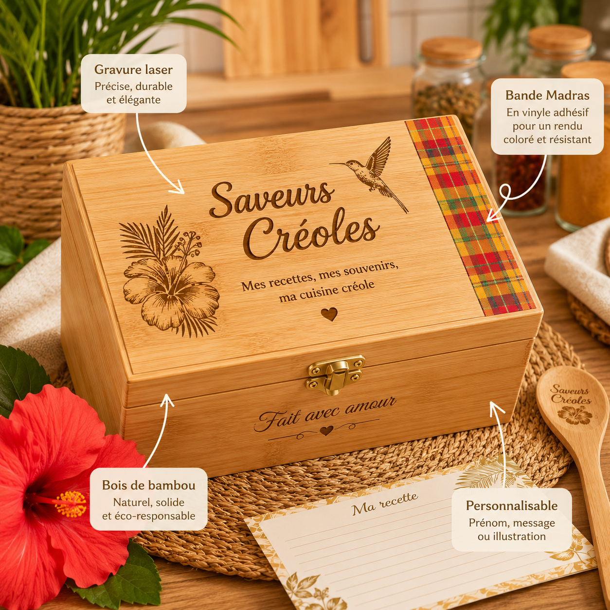 Boîte à Recettes Personnalisée | Coffret de Recettes Personnalisable - Saveurs Créoles