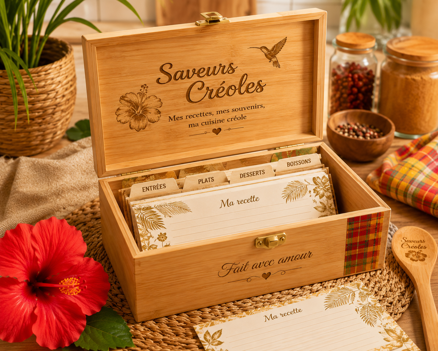 Boîte à Recettes Personnalisée | Coffret de Recettes Personnalisable - Saveurs Créoles