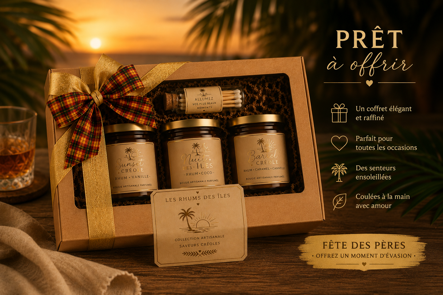 Coffret 3 Bougies aux Rhums | Coffret Bougies Parfumées - Saveurs Créoles