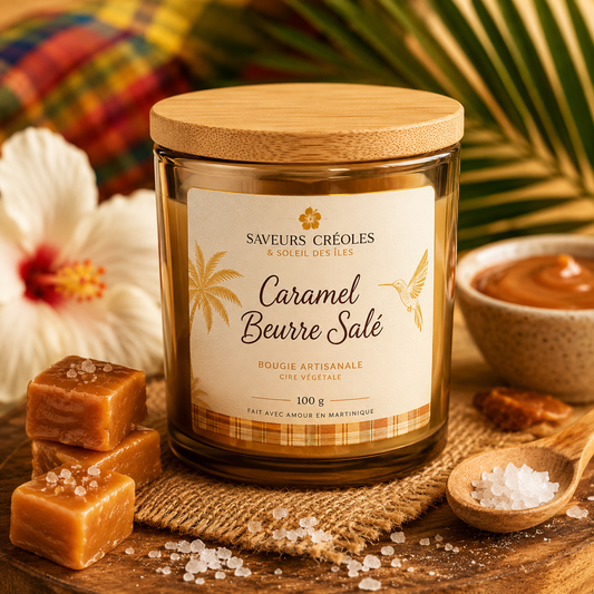 Bougie Caramel Beurre Salé | Bougie Parfumée Artisanale - Saveurs Créoles