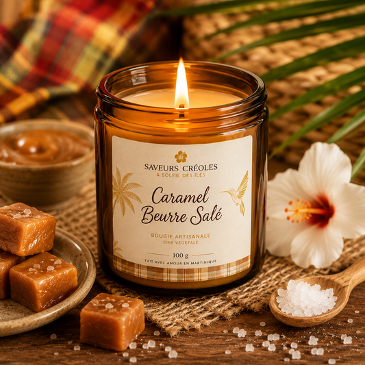 Bougie Caramel Beurre Salé | Bougie Parfumée Artisanale - Saveurs Créoles