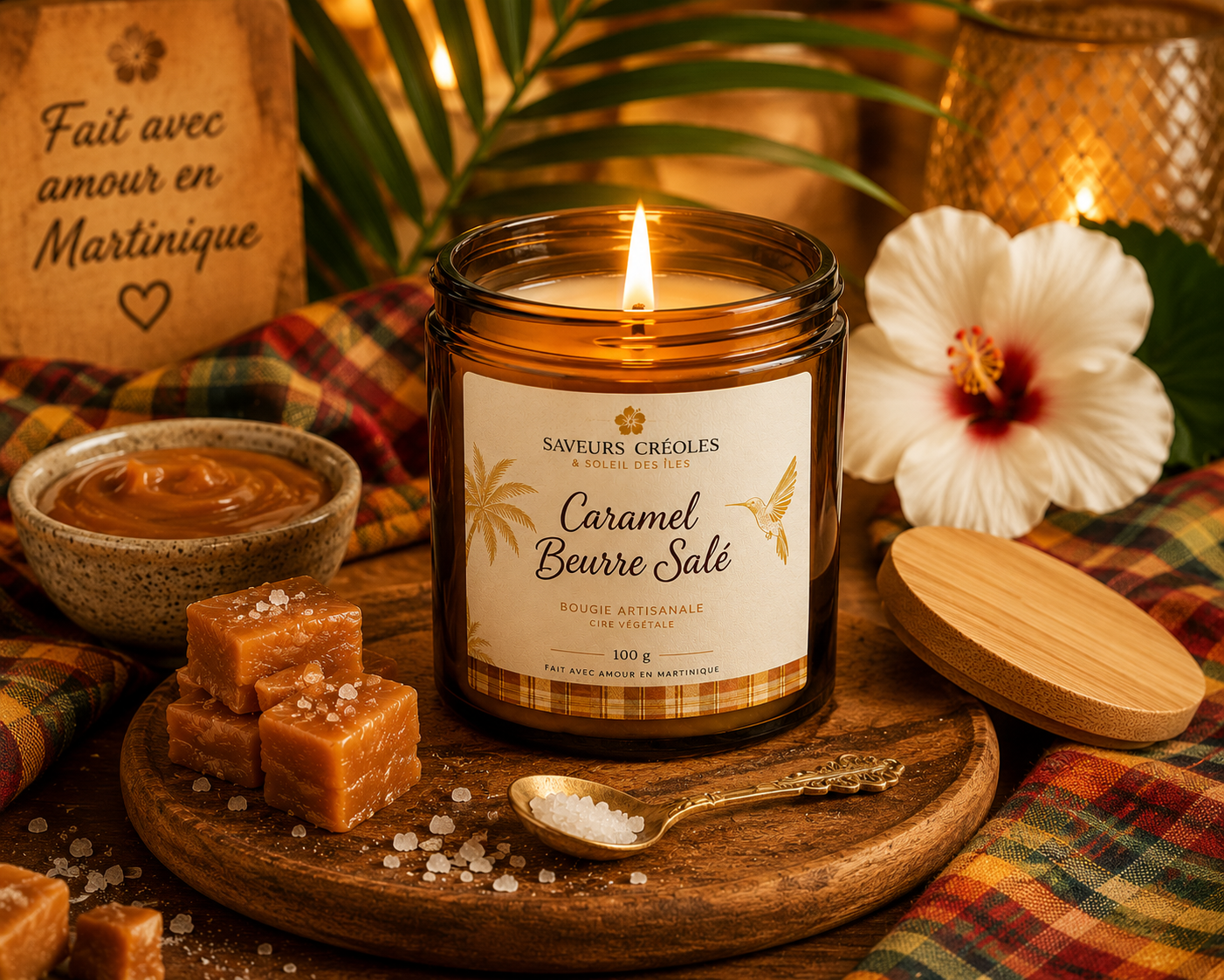 Bougie Caramel Beurre Salé | Bougie Parfumée Artisanale - Saveurs Créoles