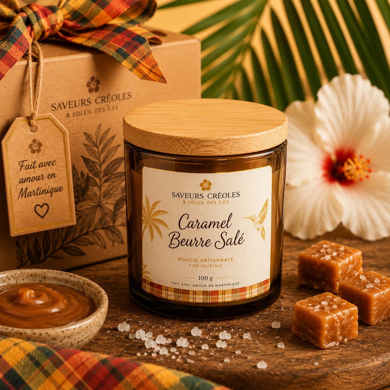 Bougie Caramel Beurre Salé | Bougie Parfumée Artisanale - Saveurs Créoles