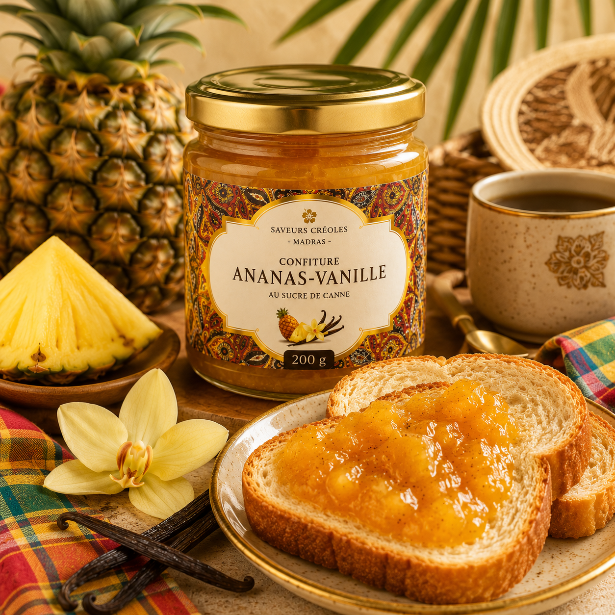 Confiture Ananas Vanille | Confiture Artisanale des Antilles - Saveurs Créoles