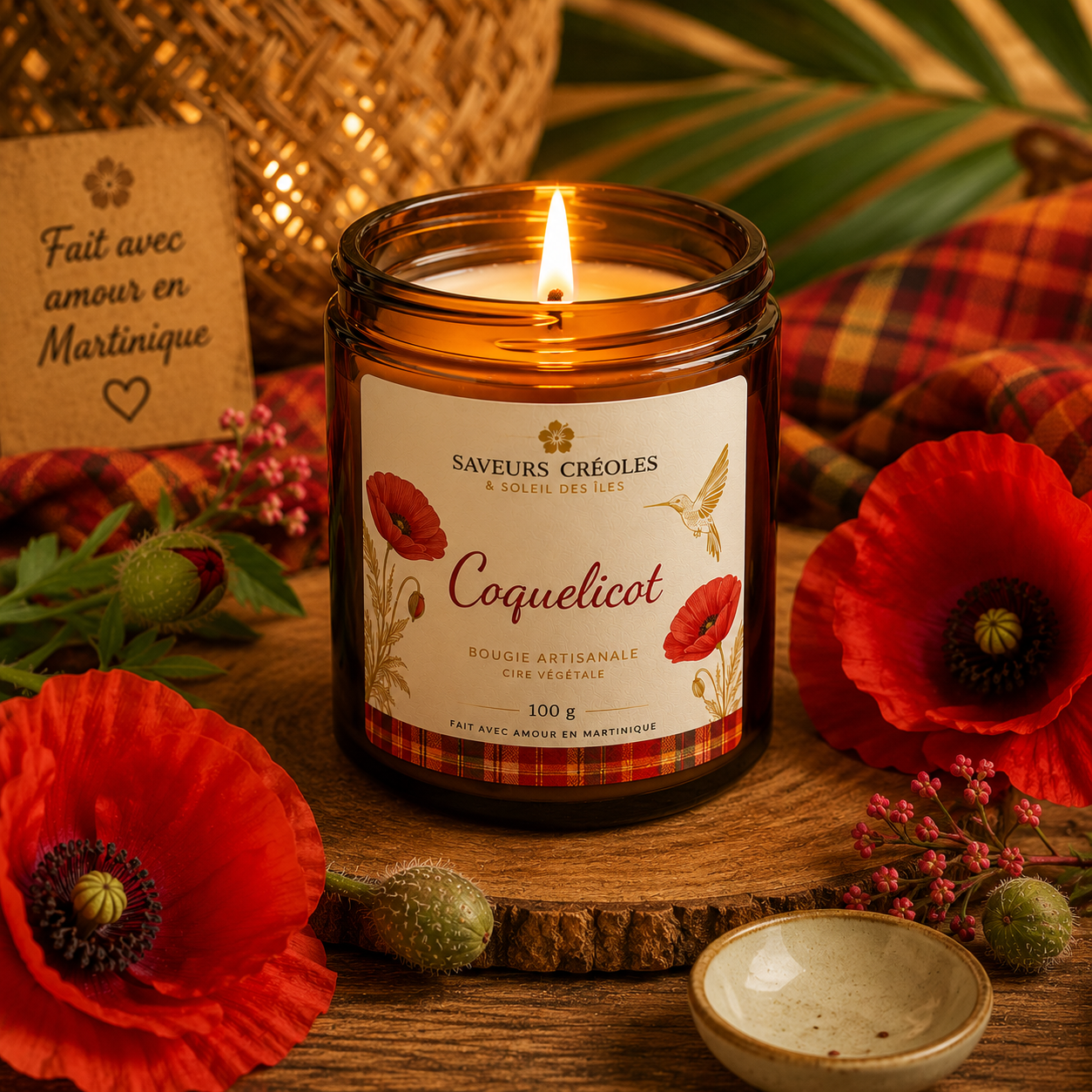 Bougie Coquelicot | Bougie Parfumée Artisanale - Saveurs Créoles