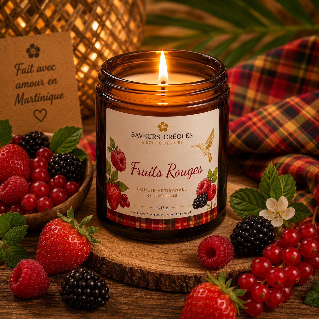 Bougie Fruits Rouges | Bougie Parfumée Artisanale - Saveurs Créoles
