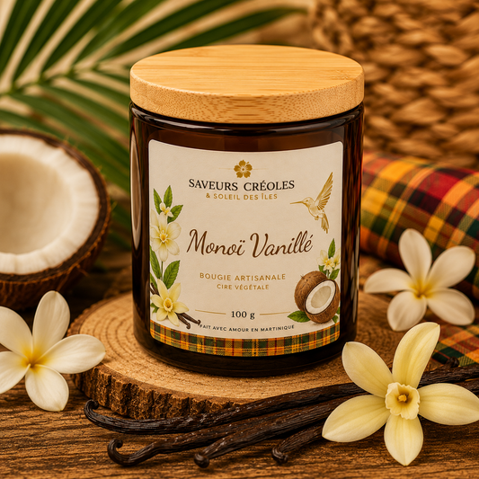 Bougie Monoï Vanille | Bougie Parfumée Artisanale - Saveurs Créoles