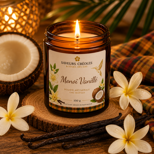 Bougie Monoï Vanille | Bougie Parfumée Artisanale - Saveurs Créoles