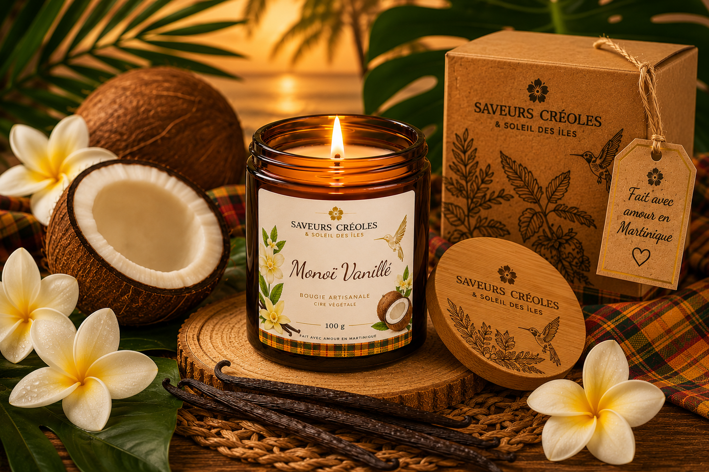Bougie Monoï Vanille | Bougie Parfumée Artisanale - Saveurs Créoles