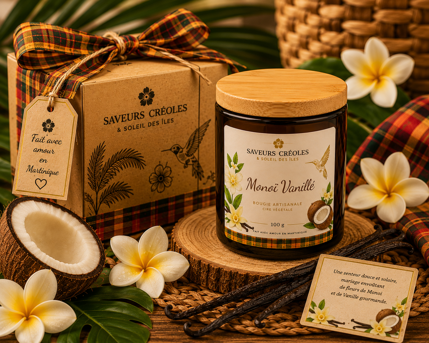 Bougie Monoï Vanille | Bougie Parfumée Artisanale - Saveurs Créoles