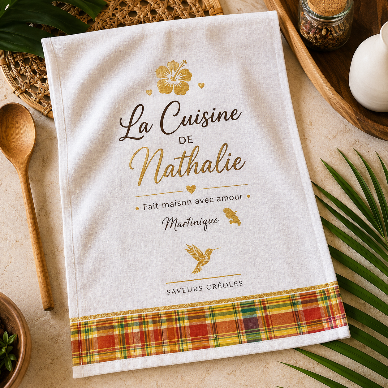 Torchon Personnalisé | Linge de Cuisine Personnalisable - Saveurs Créoles