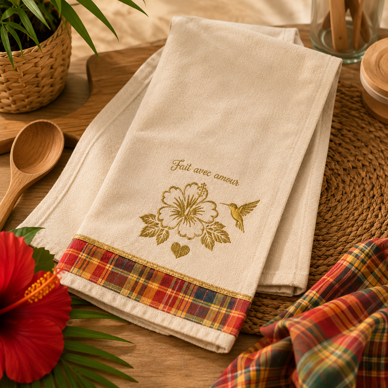 Torchon Personnalisé | Linge de Cuisine Personnalisable - Saveurs Créoles