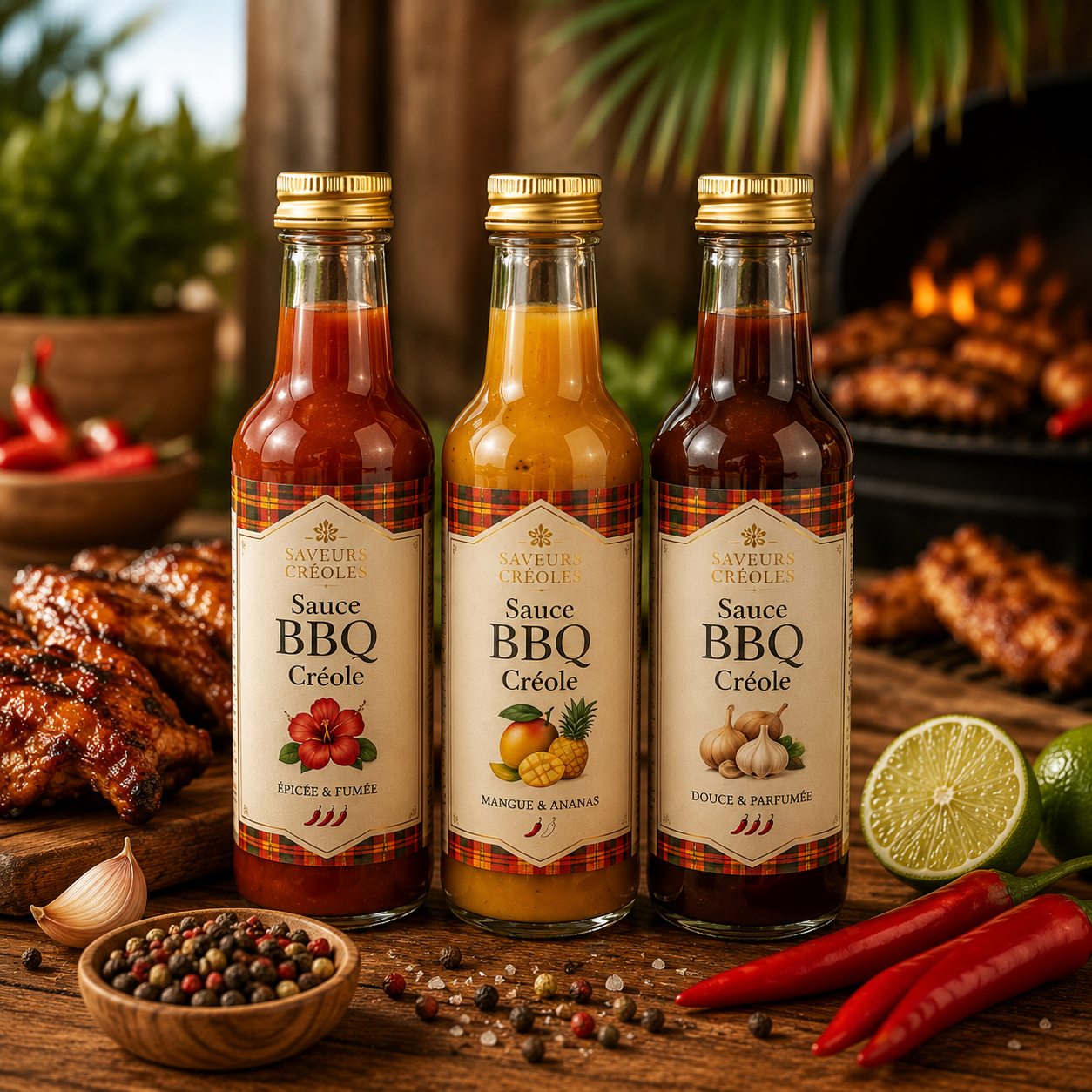 Trio de Sauces BBQ Créoles | Coffret de Sauces Artisanales - Saveurs Créoles