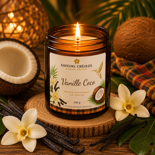 Bougie Vanille Coco | Bougie Parfumée Artisanale - Saveurs Créoles